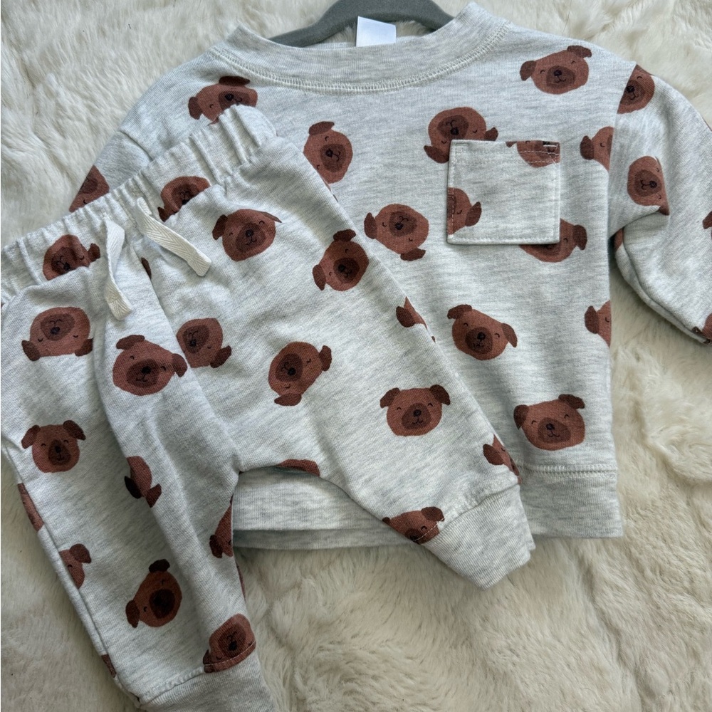 Charming Bear Print Kids Pajama Set - Gray and Brown